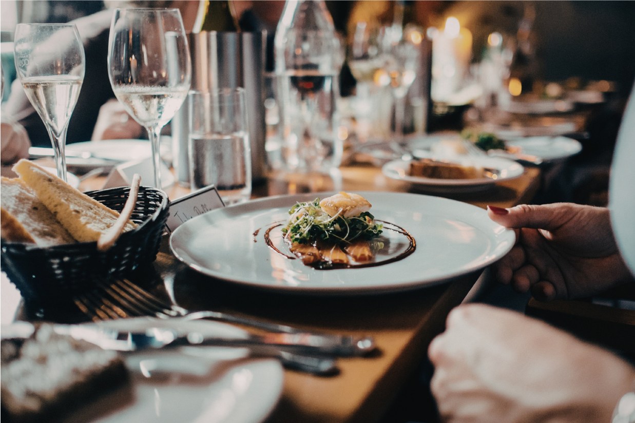 A plated course at a private dining table